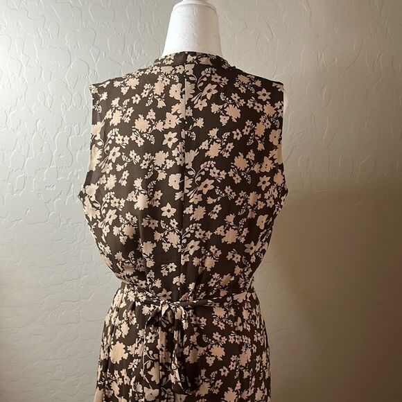 ELLEN Tracy brown and tan floral print wrap dress lined fabric belt tie size 6 - Picture 5 of 10